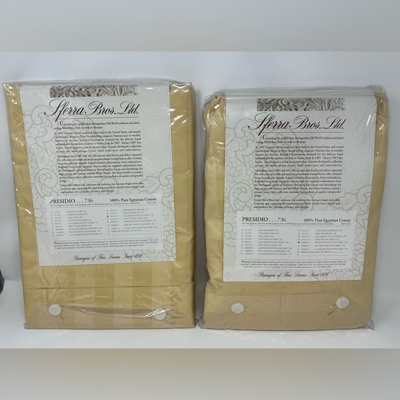 SFERRA Italy Presidio 736 Queen Flat & Fitted Sheet Cotton Sateen Striped Gold - Picture 2 of 4